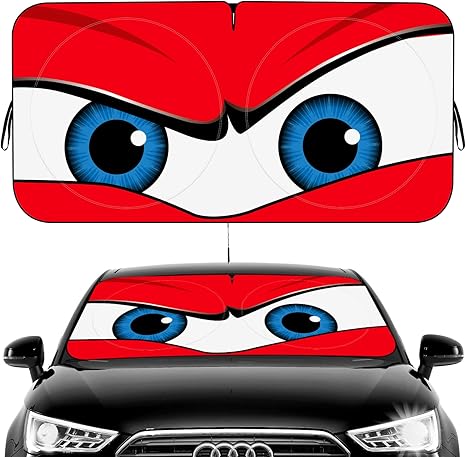 Car Windshield Sun Shade, Funny Eyes Visor for Car Windshield, Wear-Resistant Black Tape, Foldable 59‘’x27.5‘’/63''x31.5'' - sugar skull car sunshade for windshield