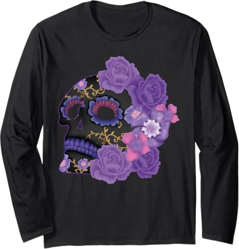 Halloween Sugar Skull La Catrina Muertos Day - sugar skull long sleeve shirt mens