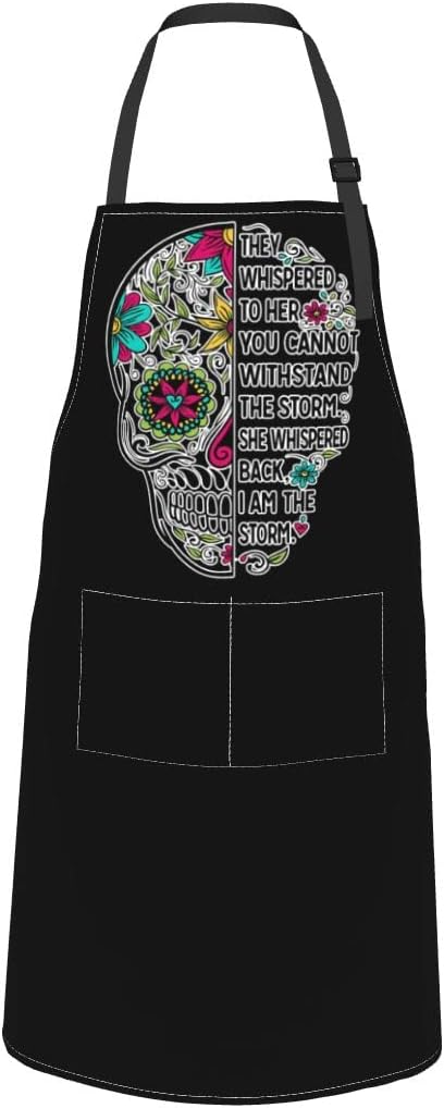 Men Women Apron, Adjustable Neck with 2 Pockets - Chef Apron for Cooking - Mom Dad Gift for Christmas, Birthday - sugar skull apron for women