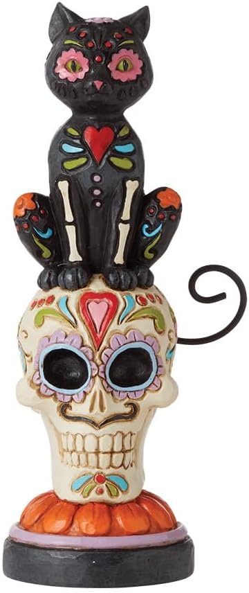 Enesco Jim Shore Heartwood Creek Halloween Day of Dead Black Cat on Sugar Skull Figurine, 6.29 Inch, Multicolor - sugar skull figurine collectible