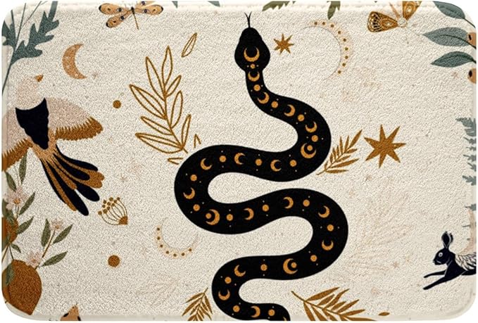 Erosebridal Snake Rug Sun and Moon Bathroom Rug Moth Sugar Skull Bath Mat for Kids Boys Girls Galaxy Starry Sky Butterfly Animal Door Mat Entrance Floor Rug Non-Slip 16"X24" White - sugar skull floor mat
