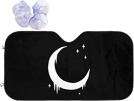 Goth Crescent Moon Windshield Sunshade for Car SUV Truck Foldable Uv Ray Reflector Front Window Sun Shade Visor Shield Cover - sugar skull car sunshade for windshield