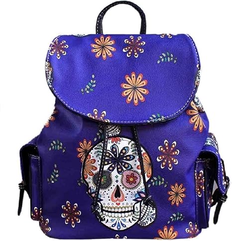 Western Sugar Skull Concealed Carry Backpack With adjustable straps in 4 colors (Purple) - best sugar skull backpack