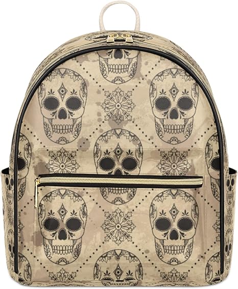 Sugar Skull Mini Backpack Purse for Women, Vintage Skull Leather Small Backpack Casual Travel Daypacks Shoulder Bag for Girls Teen - best sugar skull backpack
