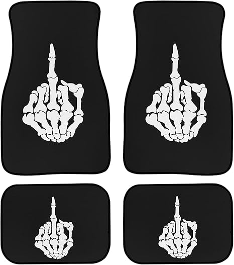 Skull Skeleton Heavy Duty Rubber Floor Mats for Car SUV Truck & Van Anti Skid All Weather Protection Trim to Fit Most Vehicles - sugar skull car floor mats