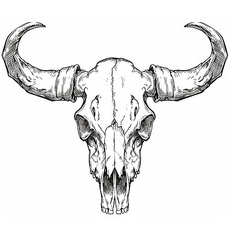 6 sheets Temporary Tattoos for Men and Women Buffalo Skull Sketch Bull Bones for Men Temporary tattoo for Women Neck Arm Chest for Woman - sugar skull temporary tattoo