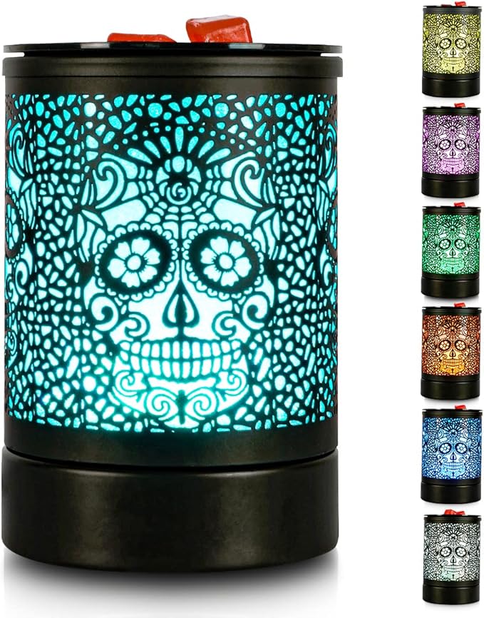 Halloween Skull Black Electric Fragrance Wax Melts Warmer Oil Melter Scented Tart Burner for Home Decor - sugar skull table lamp
