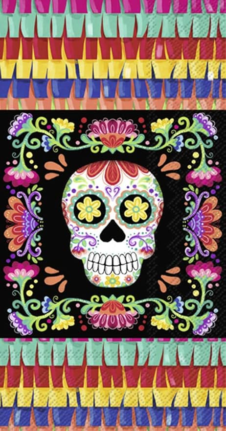 Boston International IHR 3-Ply Guest Towel Buffet Fall Autumn Halloween Thanksgiving Paper Napkins, 16-Count, No Vida Cantina - sugar skull beach towel