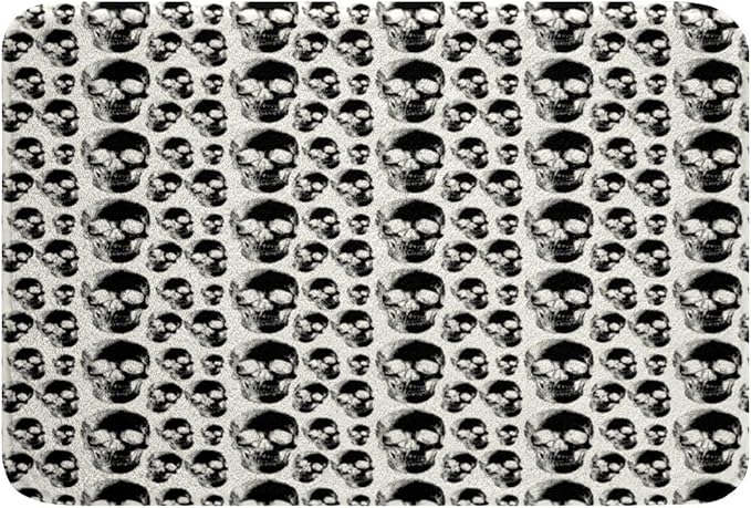 Erosebridal Sugar Skull Bathroom Rugs Black and White Door Mat for Teens Boys,Gothic Bone Rug Sci-Fi Skeleton Living Room Rugs Halloween Decor 20"x32" - sugar skull toilet mat set