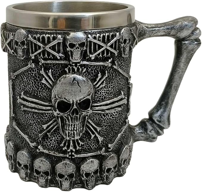 Classic Stainless Steel Reusable Insulated Viking Skull Cups Novelty Coffee Mugs for Women and Beer Mug for Men 14oz with Handles for Tea Milk Coffee Drinking &Halloween Bar Drinkware Gift,Party Cup - sugar skull coffee cup
