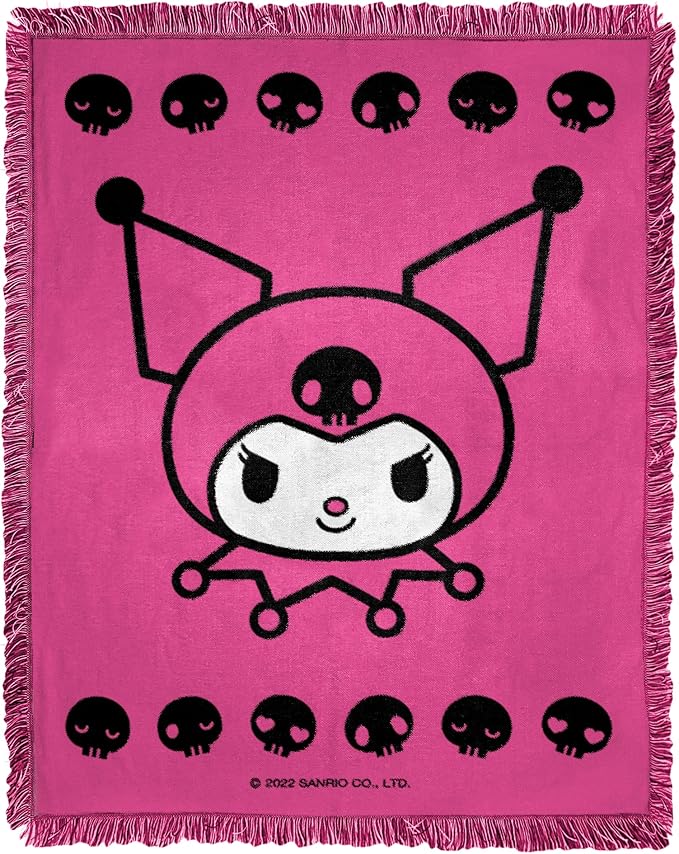 NORTHWEST Woven Jacquard Throw Blanket, 46" x 60", Kuromi Sugar and Skulls - sugar skull area rug
