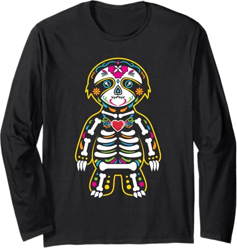 Sugar Skull Sloth - sugar skull long sleeve shirt mens