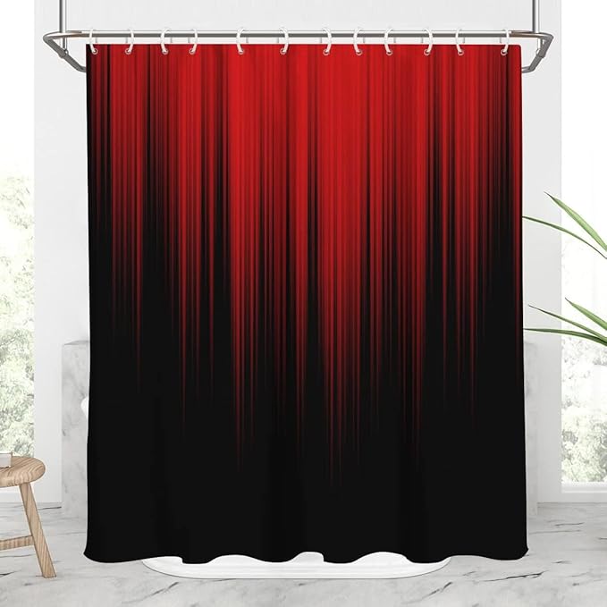 AAtter Red and Black Shower Curtain Funny Ombre Adult Men Elegant Design Bright Solid Decorative Asian Dark Abstract Cool Oriental Home Bathroom Decor Bathtub Set with 12 Hooks, 60x72, Modern - sugar skull shower curtain set