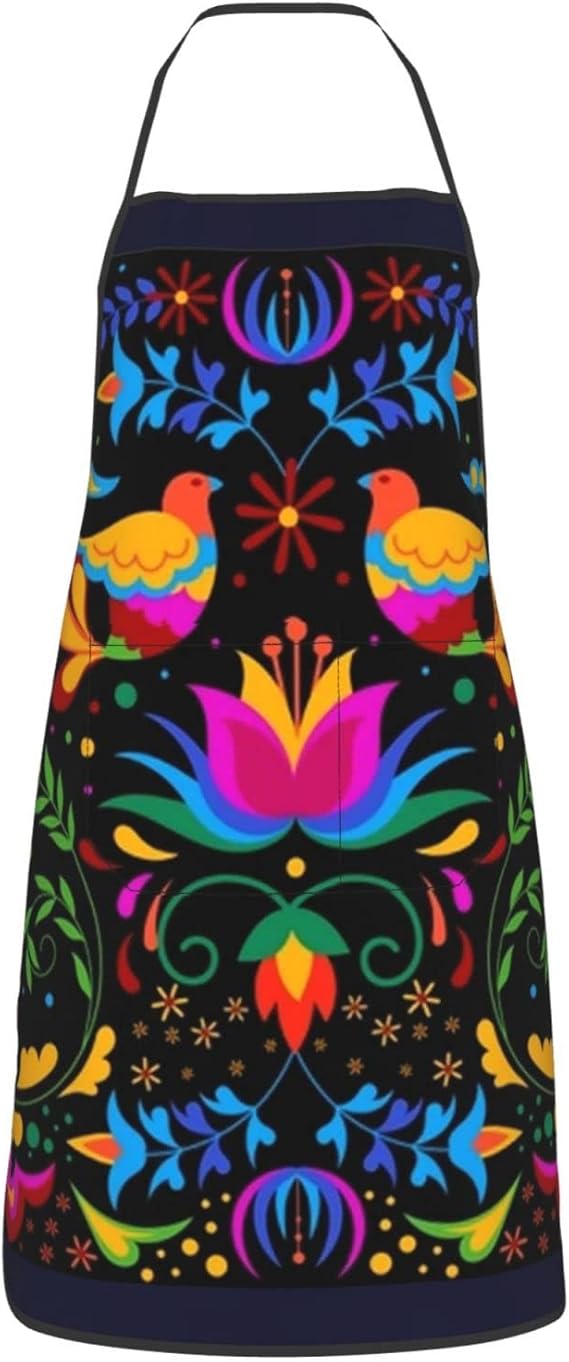 Mexican Floral Aprons, Waterproof Adjustable Apron for Kitchen Bbq with 2 Pockets, Gifts for Women Men - sugar skull apron for women