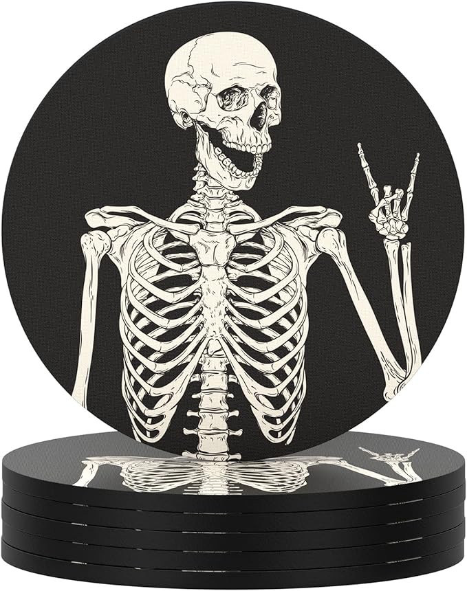 Nipichsha Coasters for Drinks, Set of 6 Cute Absorbent Rubber Drink Coasters for Cup with Non Slip Backing, Kitchen Home Decor Housewarming Gift, Round 4 in, Skull - sugar skull coasters set