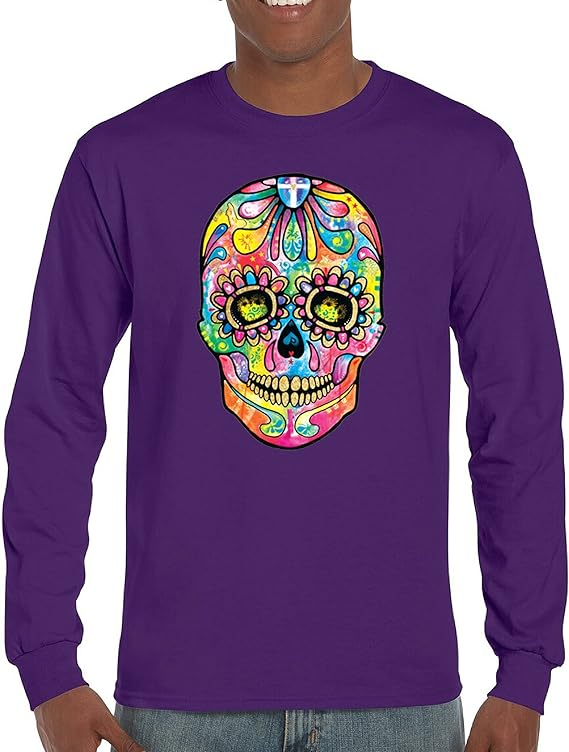 Tee Hunt - sugar skull long sleeve shirt mens
