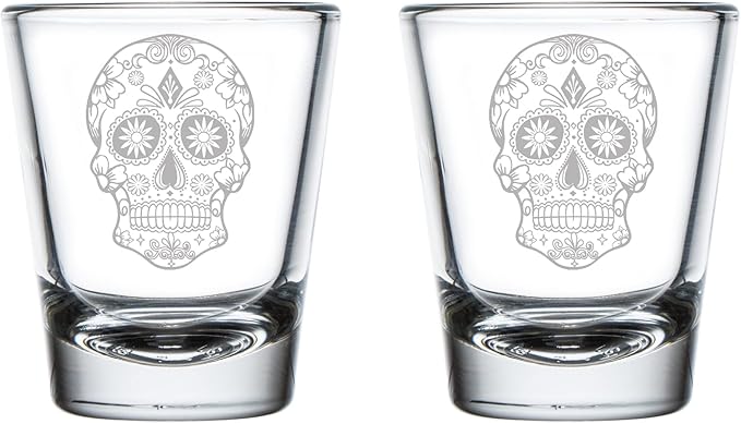 MIP Brand Set of 2 Shot Glasses 1.75oz Shot Glass Sugar Candy Skull - sugar skull wine glass