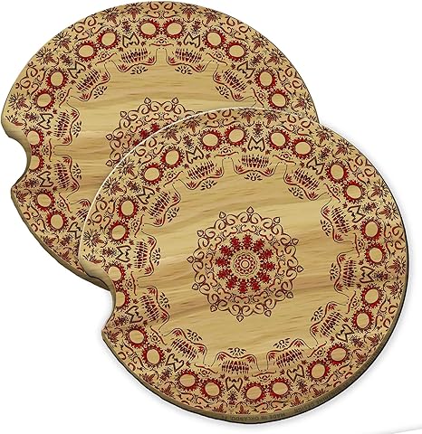 Sunshine Cases Sugar Skull Spiral Wood Car Coaster Gift Set fit Car & Truck Cup Holder (Set of 2 car Coasters) - sugar skull coasters set