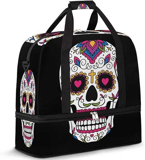 Sugar Skull Mexican Foldable Travel Duffel Bag Tote Carry On Luggage Sports Gym Bag With Shoe Compartment For Woman Man Overnight Weekend Yoga Workout Bag Training Handbag - sugar skull handbags for sale