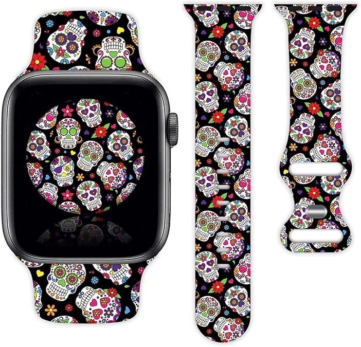 Watch Band Compatible with Apple Watch 38mm 40mm 41mm 42mm 44mm 45mm for Women Men Sport Silicone Wristbands Strap for IWatch Series 7 6 5 4 3 2 1 - sugar skull handbags for sale
