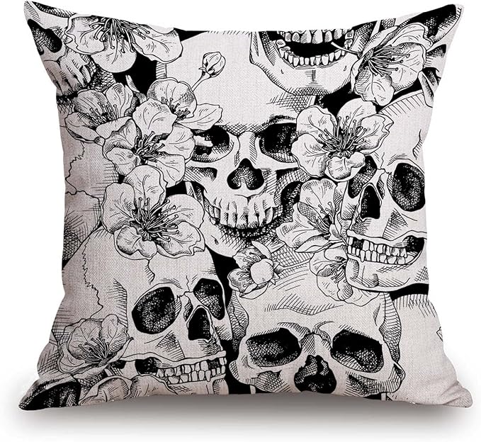 TSSOHU Pillow Cover 18x18in, Sugar Skull Floral Black White Pillows Soft Decorative Square Couch Pillow Covers，Home Decor for Sofa Bedroom Car Couch - sugar skull throw pillow