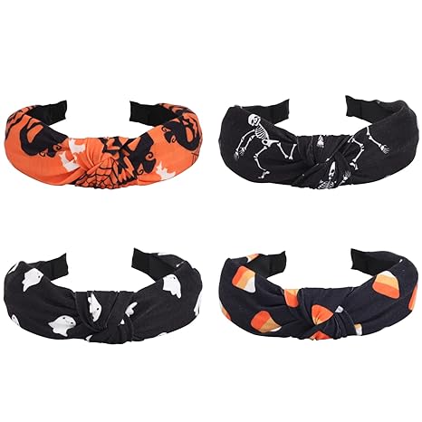 4 PCS Headbands for Women Girls Halloween Pumpkin Sugar Skeleton Skull Ghost Hairbands Gifts Makeup Hair Hoop - sugar skull flower crown