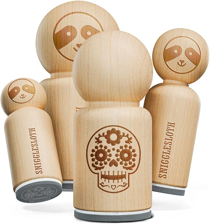 Happy Floral Sugar Skull Dia De Los Muertos Rubber Stamp for Stamping Crafting Planners - 1/2 Inch Mini - sugar skull wreath for front door