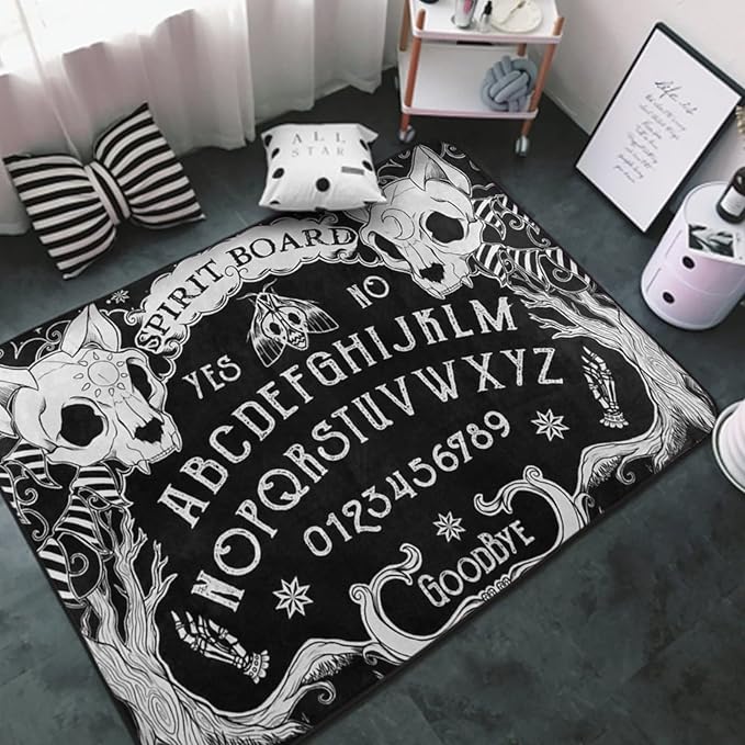 Area Rug Modern Unique Area Carpet Anti Slip Carpets for Bathroom,Office, Dining Room, Indoor Thick Soft Carpets Cat Skull Head Witch Board Black Gothic Rug - sugar skull area rug