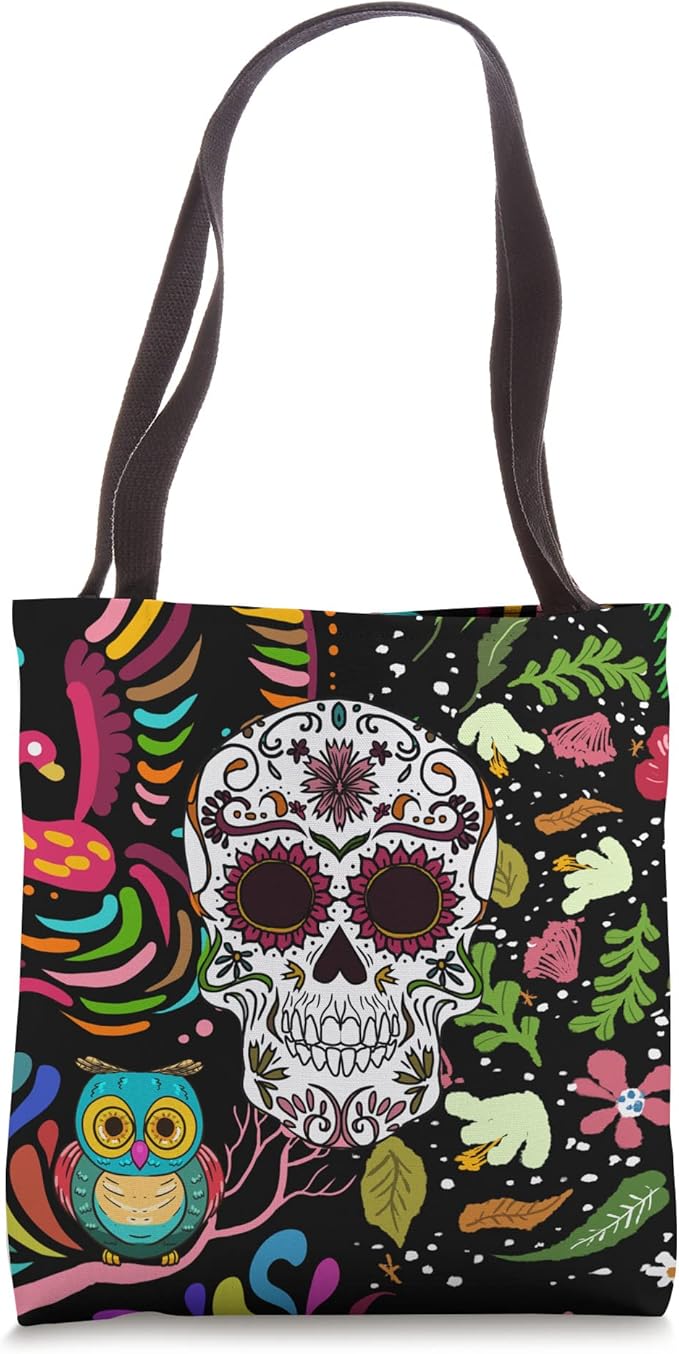 Floral Sugar Skull Otomi Art Dia De Los Muertos Mexican Tote Bag - sugar skull handbags for sale