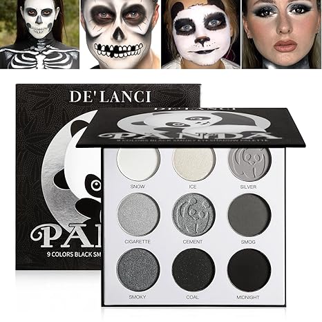 Afflano DL Gray Eyeshadow Palette Grey Black White Silver, Blendable Smokey Eye Eyeshadow for SFX Skull Goth Look Halloween Makeup Palette, Long Lasting Dark Eye Shadow Pallet - Panda - sugar skull makeup kit