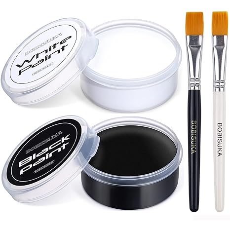 BOBISUKA Blank in the Dark Black + White Oil Face Body Paint Set, Large Capacity Professional Paint Palette Kit with Brushes for Art Theater Halloween Party Cosplay Clown Sfx Makeup for Adults - sugar skull makeup kit