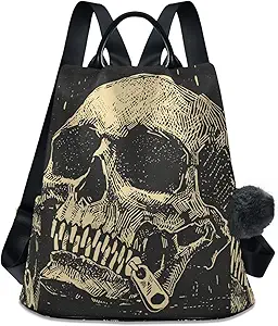 Retro Skull Backpack Purse for Women Travel Casual Daypack College Bookbag Work Business Ladies Shoulder Bag - best sugar skull backpack