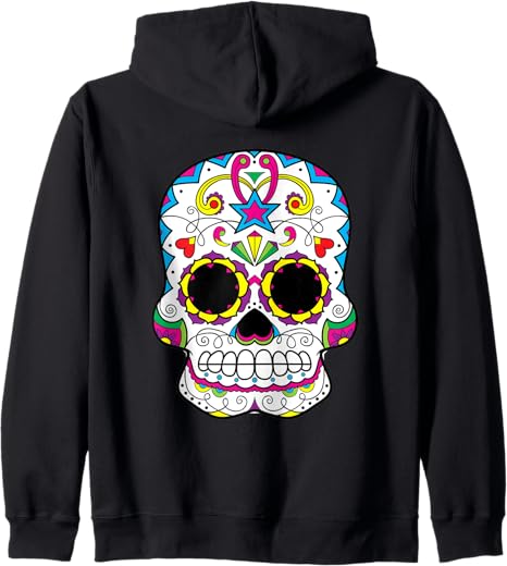 Sugar Skull Dia de los Muertos - sugar skull zip up hoodie mens