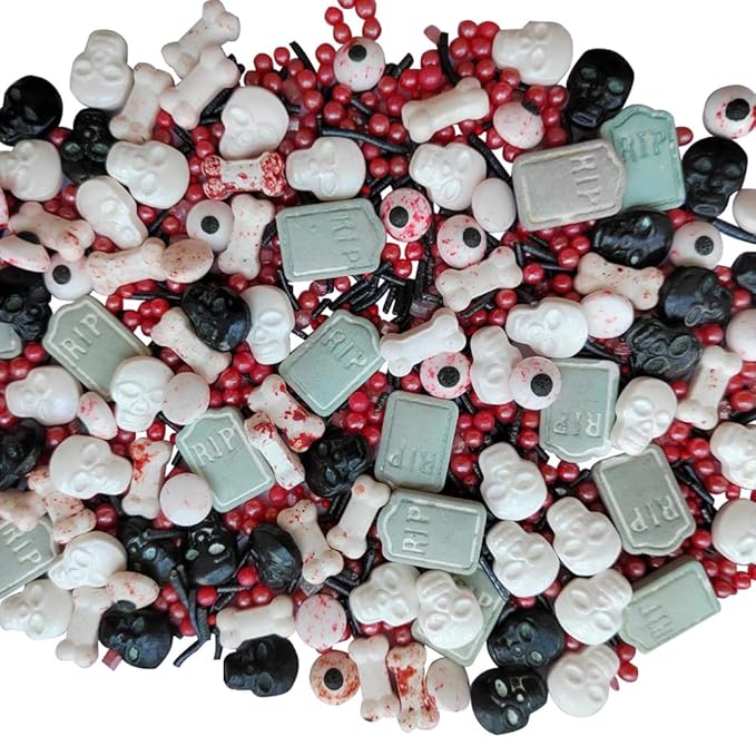 1 Bottle Candy Eyeballs Bloody Red Eyes Dog Bones Cake Cupcake Toppers Cookie Decorations Edible Dessert Sprinkles Mix for Halloween Cake Cupcakes Decoration - sugar skull christmas decorations