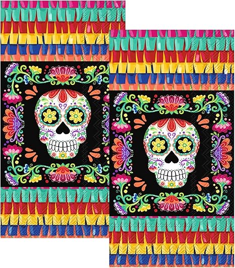 Ideal Home Range Day of the Dead Sugar Skull Guest Towels - 32CT | Decorative Paper Napkins for Buffet Kitchen or Bathroom Fingertip Hand Towels | No Vida Cantina, 8.5 x 4.5-Inch - sugar skull beach towel