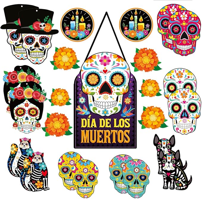 Dia De Los Muertos Decor Day of The Dead Decorations Dia De Los Muertos Sign Day of The Dead Decor Sugar Skull Cutouts Halloween Party Supplies, Set of 25 - sugar skull poster print