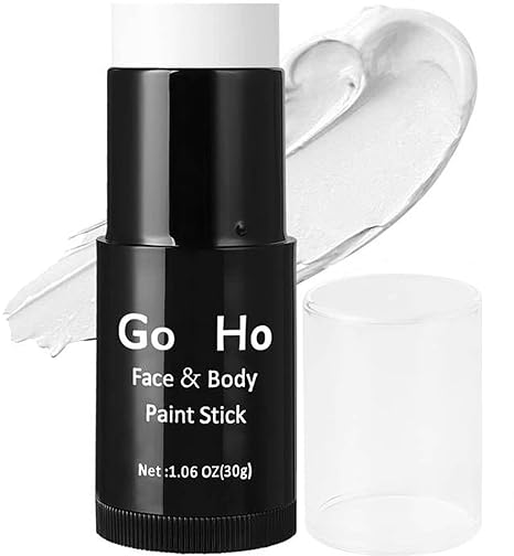 Go Ho Cream-Blendable Clown White Face Paint Stick,Full-coverage Waterproof Face Body Paint for Halloween Cosplay Jokester Zombie Vampire Skeleton Clown SFX Makeup,White Eye Black Stick - sugar skull makeup kit