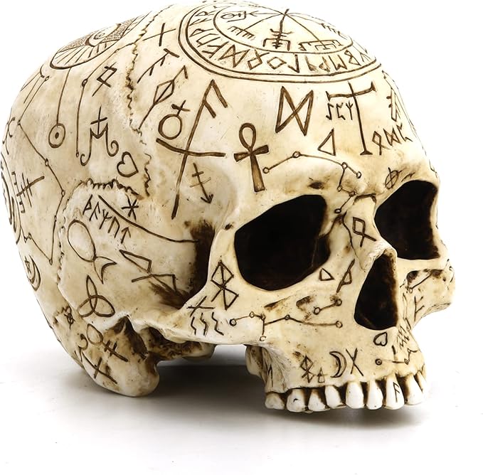 Veronese Design 5 1/4" Mystic Sigils Ritual Skull Resin Sculpture Hand Painted Realistic Finish - sugar skull figurine collectible