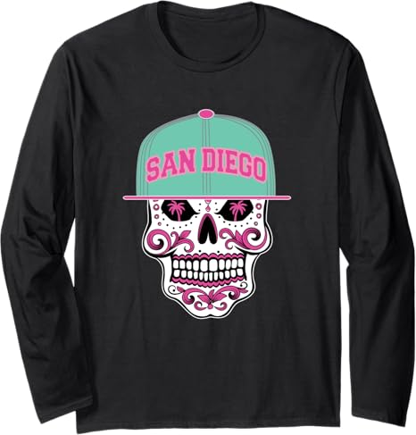 CaliDesign - sugar skull long sleeve shirt mens
