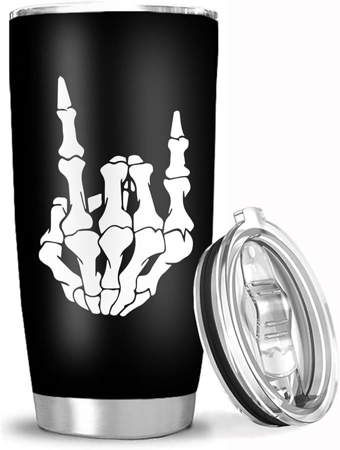 NVJUI JUFOPL Skeleton Hand Tumbler Cup with Lid - Funny Gifts for Men Women - Festival Birthday Gifts for Dad Mom - 20 Oz Insulated Travel Coffee Mug - sugar skull tumbler with straw