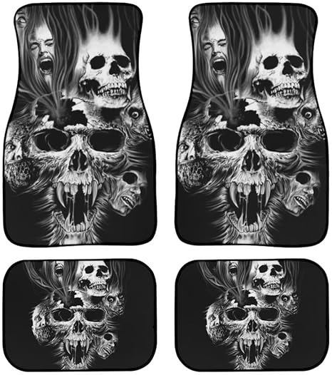 Dellukee Front and Rear Rubber Floor Mats Set Skull Print Waterproof Universal Fit Car Floor Mats, Fit for SUV, Vans, sedans, Trucks, Set of 4 - sugar skull car floor mats