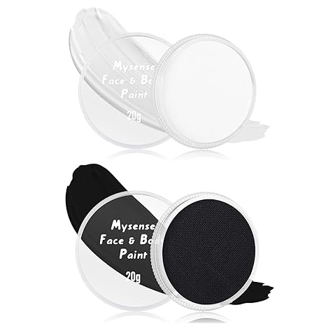 Mysense Clown White Black Face Body Paint Makeup,Water Activated Painting for Adults Children Sugar Skull Day of the Dead Skeleton Joker Ghost Zombie Cosplay SFX Costume for Festivals Halloween,40g - sugar skull makeup kit