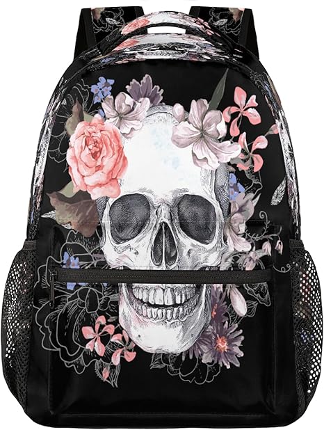 Sugar Skull Flower Laptop Backpack School Backpack with Multiple Pockets Hiking Shoulder Daypack Large College Backpack for Men Women Kids - sugar skull handbags for sale