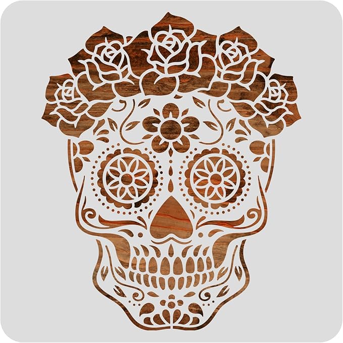 BENECREAT 12x12 inch Mexico Sugar Skull Starry Painting Art Templates, Reusable Day of the Dead Halloween Stencil for DIY Projects, Painting, Drawing, Crafts - sugar skull temporary tattoo