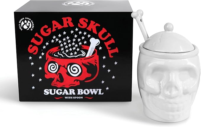 BELL BOOK AND CANDLE Sugar Skull Sugar Bowl With Bone Spoon - 12 Oz - Spooky Valentines Day Gift, Goth Decor - Witchy, Gothic Tea Set - sugar skull figurine collectible