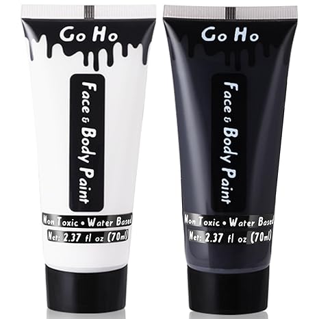 Go Ho Black and White Face Body Paint(4.74 oz),Water Based Cream White Black Face Painting Kit for SFX Cosplay Costumes Festivals Halloween Skull Zombie Skeleton Goth Vampire Makeup - sugar skull makeup kit