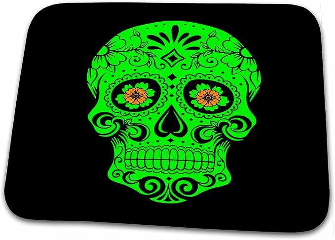 3dRose RinaPiro - Sugar Skull - Day of The Dead. Green. - Bathroom Bath Rug Mats (rug-214624-1) - sugar skull toilet mat set
