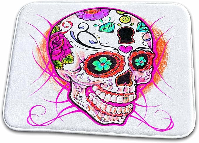 3dRose EvaDane - Images - Diamond Sugar Skull. Pink. - Bathroom Bath Rug Mats (rug-193528-1) - sugar skull toilet mat set