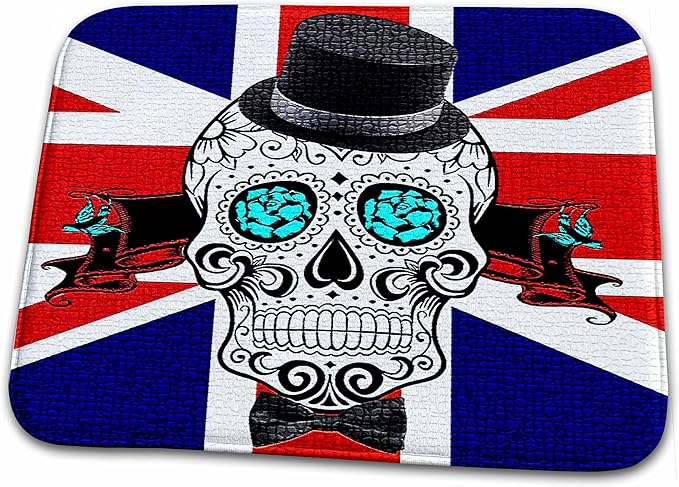 3dRose Sugar Skull, Flag of England, Day of The Dead, hat... - Bathroom Bath Rug Mats (rug-215171-1) - sugar skull toilet mat set