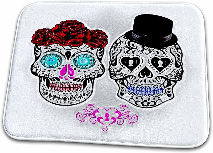 3dRose RinaPiro - Sugar Skull - Day of The Dead. Wedding. - Bathroom Bath Rug Mats (rug-214626-1) - sugar skull toilet mat set